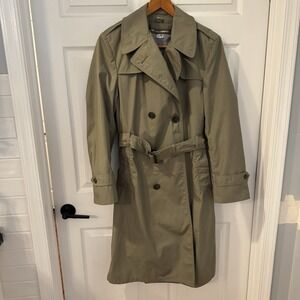 Vintage Double-Breasted Khaki Cotton Canvas Belted Trench Coat w/Liner 36 R